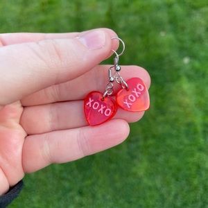 Resin Xoxo Heart Earrings with Silver Accents